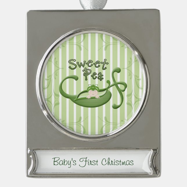 Sweet Pea Silver Plated Banner Ornament (Front)