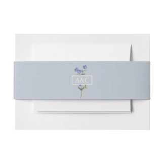 Sweet Pea Soft Blue Floral Wedding  Invitation Belly Band