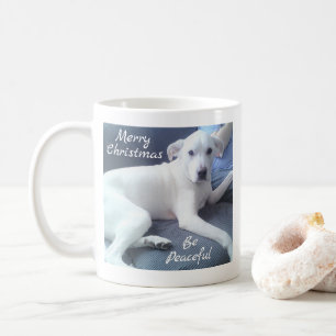 Sweet Peaceful Cute White Dog Sitting With Dad Coffee Mug