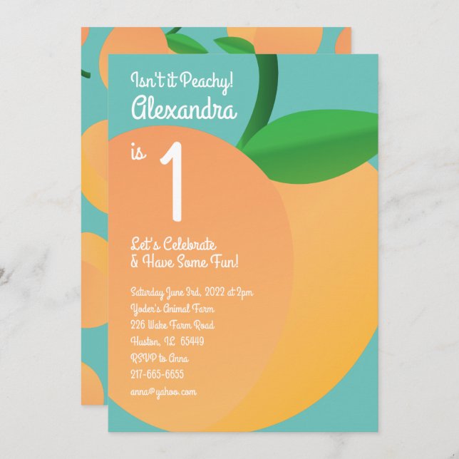 Sweet Peach 1st Birthday Cute Invitations (Front/Back)