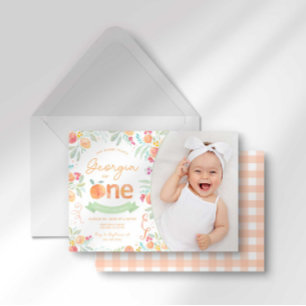 Sweet Peach 1st Birthday Invitation