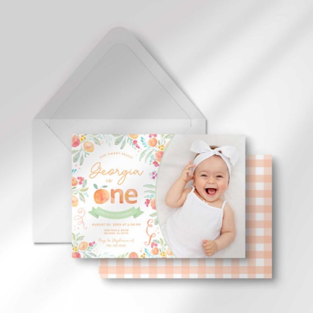 Sweet Peach 1st Birthday Invitation (Creator Uploaded)