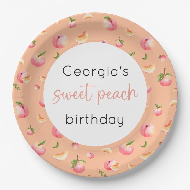 Sweet Peach 1st Birthday Paper Plate (Front)