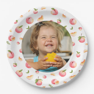 Sweet Peach 1st Birthday Photo Paper Plate