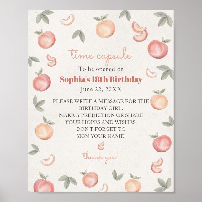 sweet peach advice for birthday girl time capsule poster (Front)