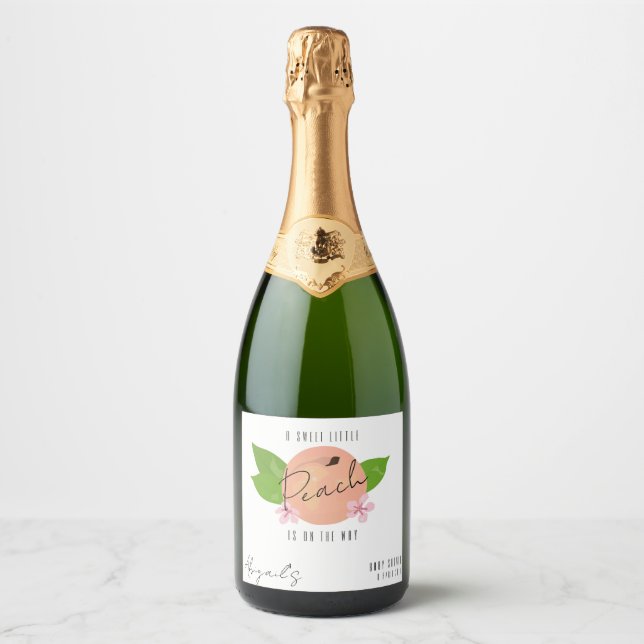 Sweet Peach Baby Shower Sparkling Wine Label (Front)