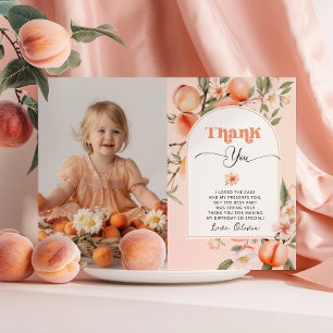 Sweet peach birthday party photo thank you card
