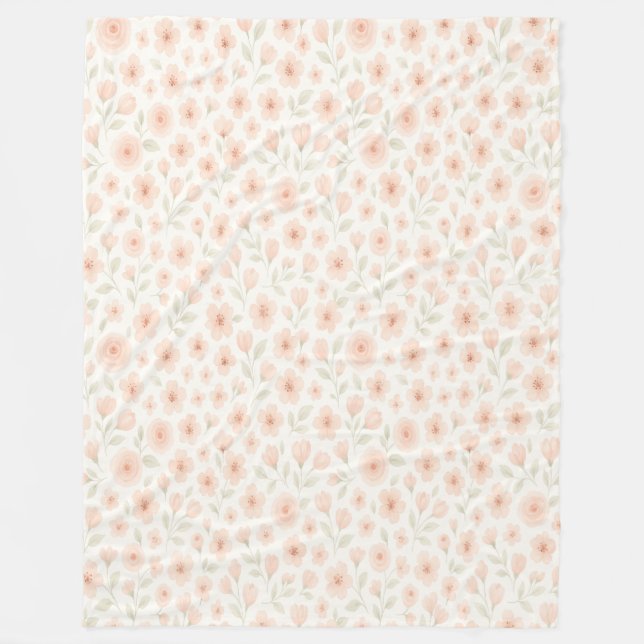 Sweet Peach Blossom Sprig Pattern Fleece Blanket (Front)