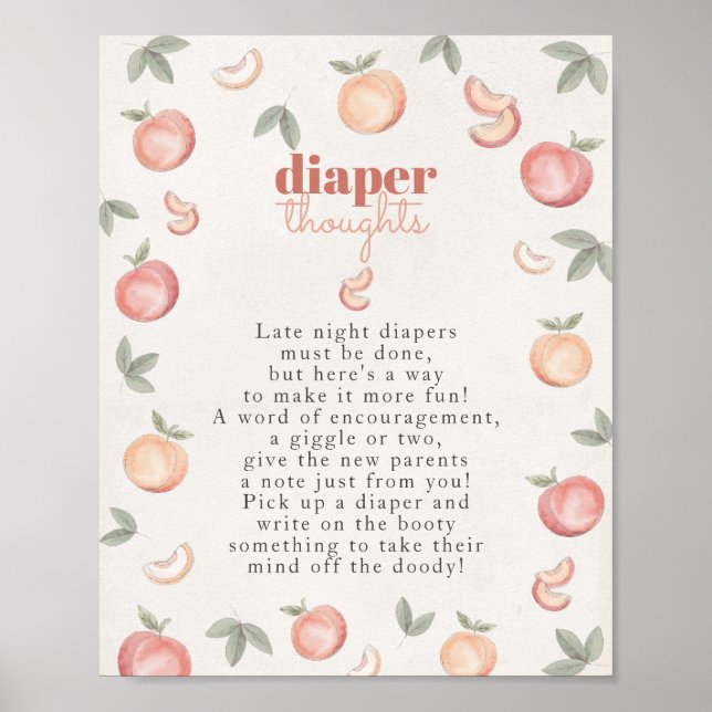 sweet peach boho diaper thoughts baby shower sign (Front)