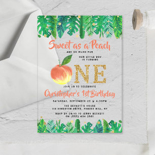 Sweet Peach Boys 1st Birthday Acrylic Invitations