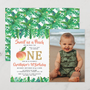 Sweet Peach Boys 1st Birthday Photo Invitation