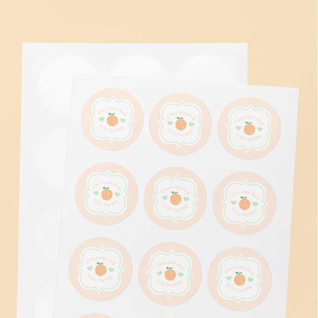 Sweet Peach Elegant Baby Shower Classic Round Sticker (Creator Uploaded)