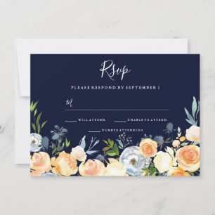 Sweet Peach Flowers Navy Wedding Invitation
