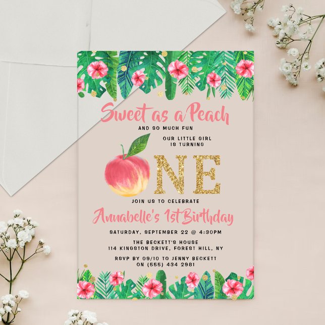 Sweet Peach Girls 1st Birthday Acrylic Invitations (Creator Uploaded)