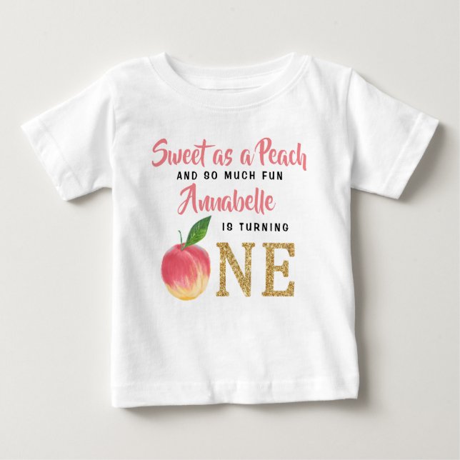 Sweet Peach Girls 1st Birthday Baby T-Shirt (Front)