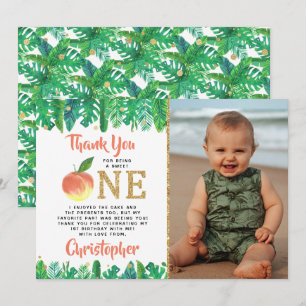 Sweet Peach Girls 1st Birthday Photo Thank You Card