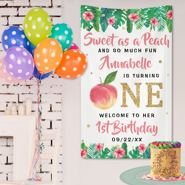 Sweet Peach Girls 1st Birthday Welcome Banner (Creator Uploaded)