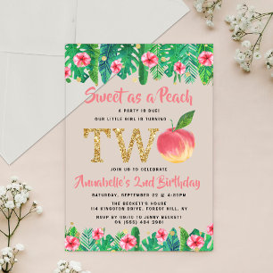 Sweet Peach Girls 2nd Birthday Acrylic Invitations