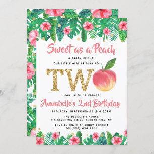 Sweet Peach Girls 2nd Birthday Invitation