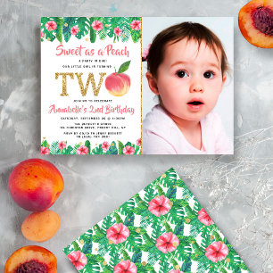 Sweet Peach Girls 2nd Birthday Photo Invitation