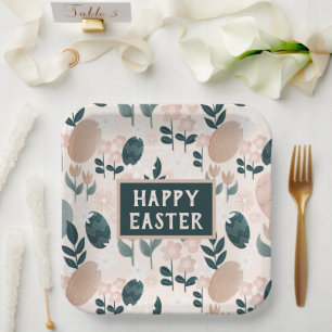 Sweet Peach Green Boho Botanical Easter Egg Paper Plate