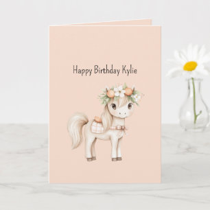 Sweet Peach Horse Flowers Birthday Card
