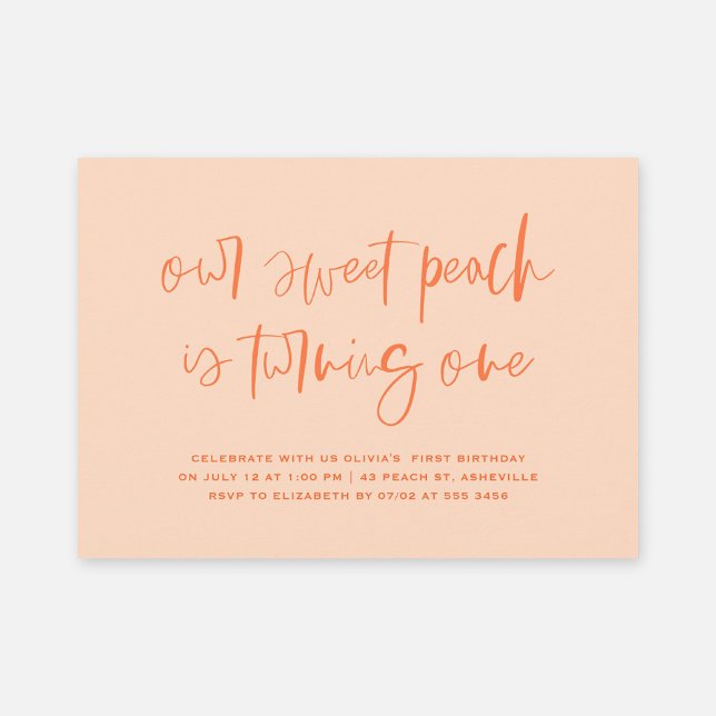 Sweet Peach Minimalist Girl First Birthday Invitation (Creator Uploaded)