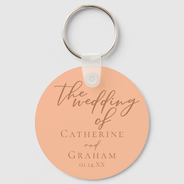 Sweet Peach Minimalist Script Summer Wedding Key Ring (Front)
