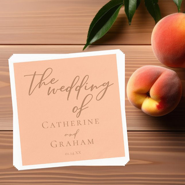 Sweet Peach Minimalist Script Summer Wedding Napkin (Creator Uploaded)