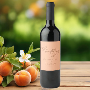 Sweet Peach Minimalist Script Summer Wedding Wine Label