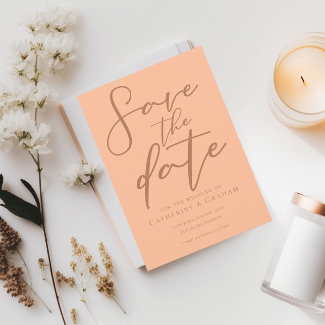 Sweet Peach Minimalist Typography Summer Save The Date (Creator Uploaded)
