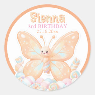 Sweet Peach Sorbet Birthday Butterfly Favor  Classic Round Sticker