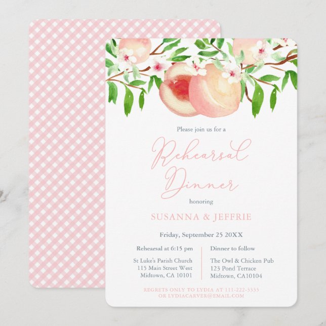 Sweet Peach Southern Wedding Rehearsal Dinner Invitation (Front/Back)