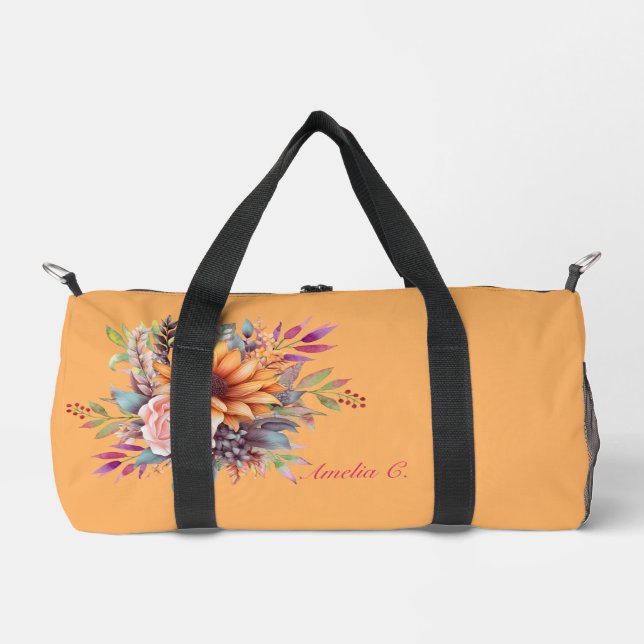 Sweet Peach Tone Floral Duffle Bag (Front)