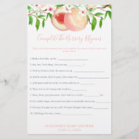 Sweet Peaches Baby Shower Nursery Rhymes Game Card