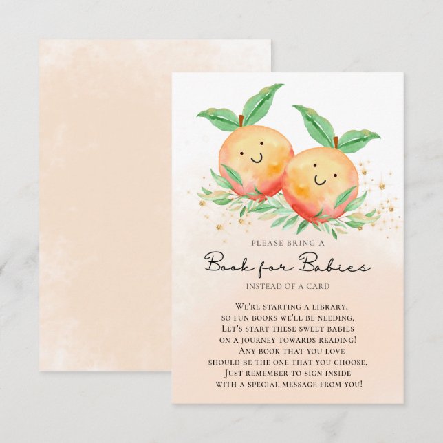 Sweet Peaches Twins Baby Shower Book for Babies Enclosure Card (Front/Back)
