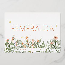 Sweet peachy floral Foil  birth Announcement