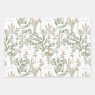 Sweet peachy floral Wrapping Paper Sheet Set of 3