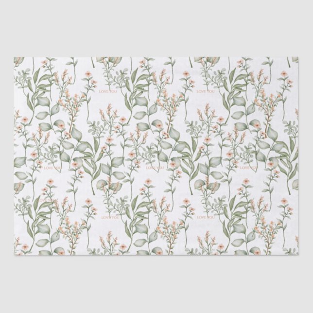 Sweet peachy florals and greens Tissue Paper (Front)