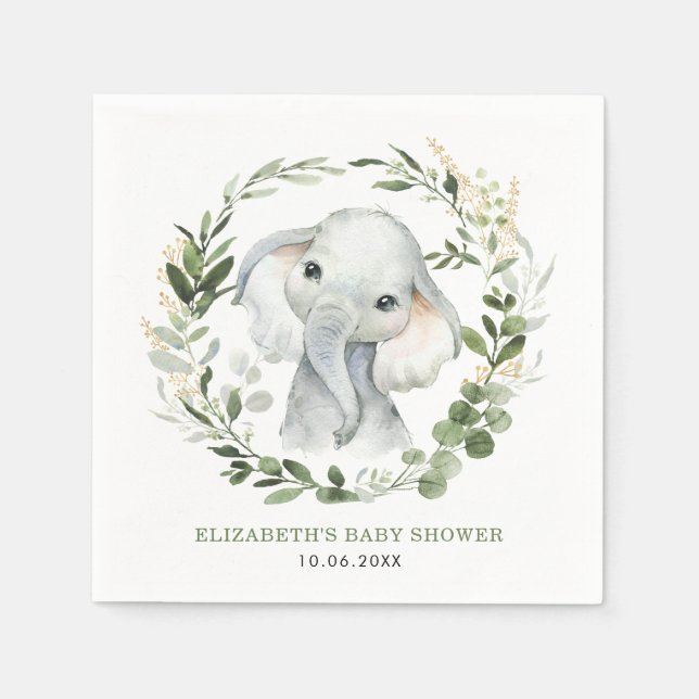 Sweet Peanut Elephant Botanical Greenery Baby Napkin (Front)