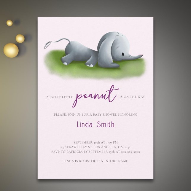 Sweet Peanut Elephant Girl Baby Shower Invitation (Creator Uploaded)