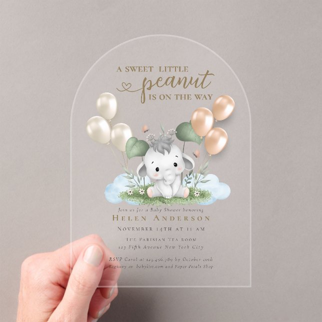Sweet Peanut on the Way Neutral Baby Shower Acrylic Invitations (Insitu (Handheld))