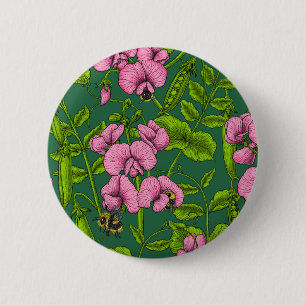Sweet peas and bumblebees 3 6 cm round badge