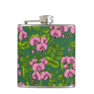 Sweet peas and bumblebees 3 hip flask