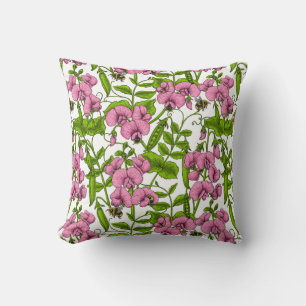 Sweet peas and bumblebees 4 cushion