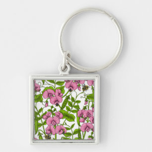Sweet peas and bumblebees 4 key ring