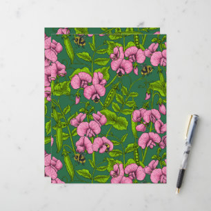 Sweet peas and bumblebees, green and pink