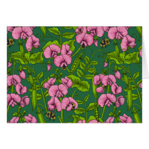 Sweet peas and bumblebees, green and pink