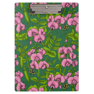 Sweet peas and bumblebees, green and pink clipboard