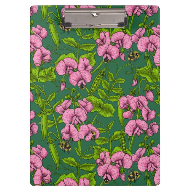 Sweet peas and bumblebees, green and pink clipboard (Front)